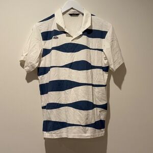 Radmor Golf Mens Medium Pima Cotton Wavy Stripe Polo Shirt White Navy Blue